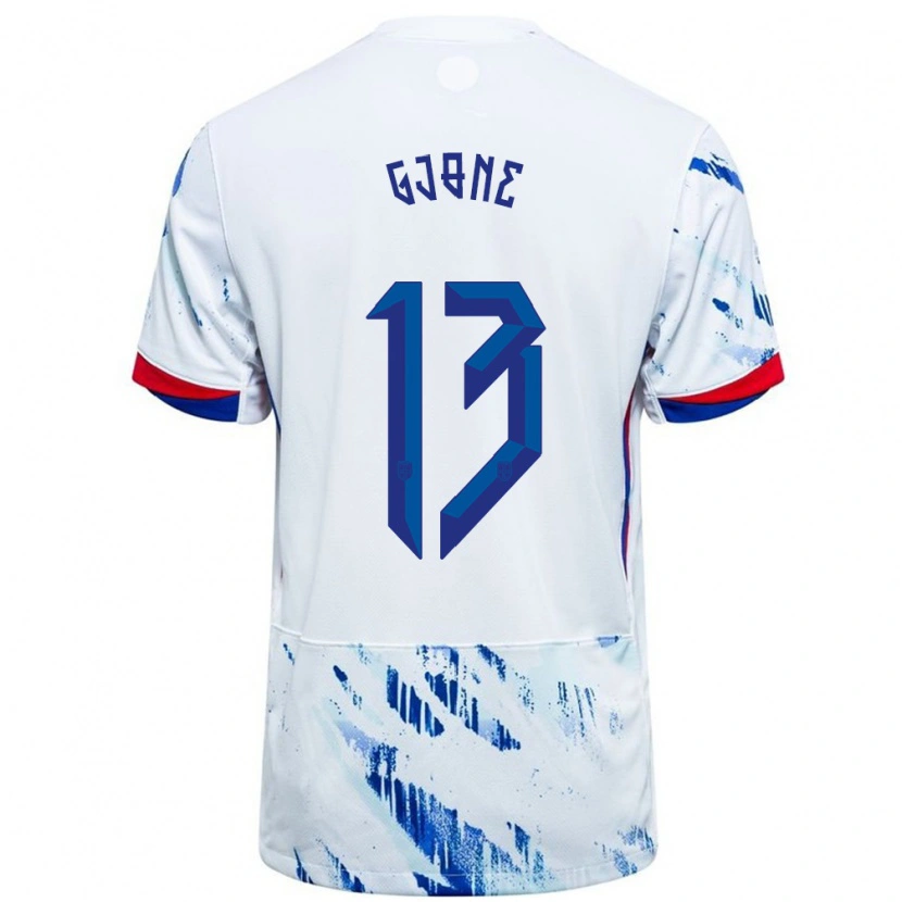Danxen Hombre Camiseta Noruega Martin Gjone #13 Blanco Azul 2ª Equipación 24-26 La Camisa México