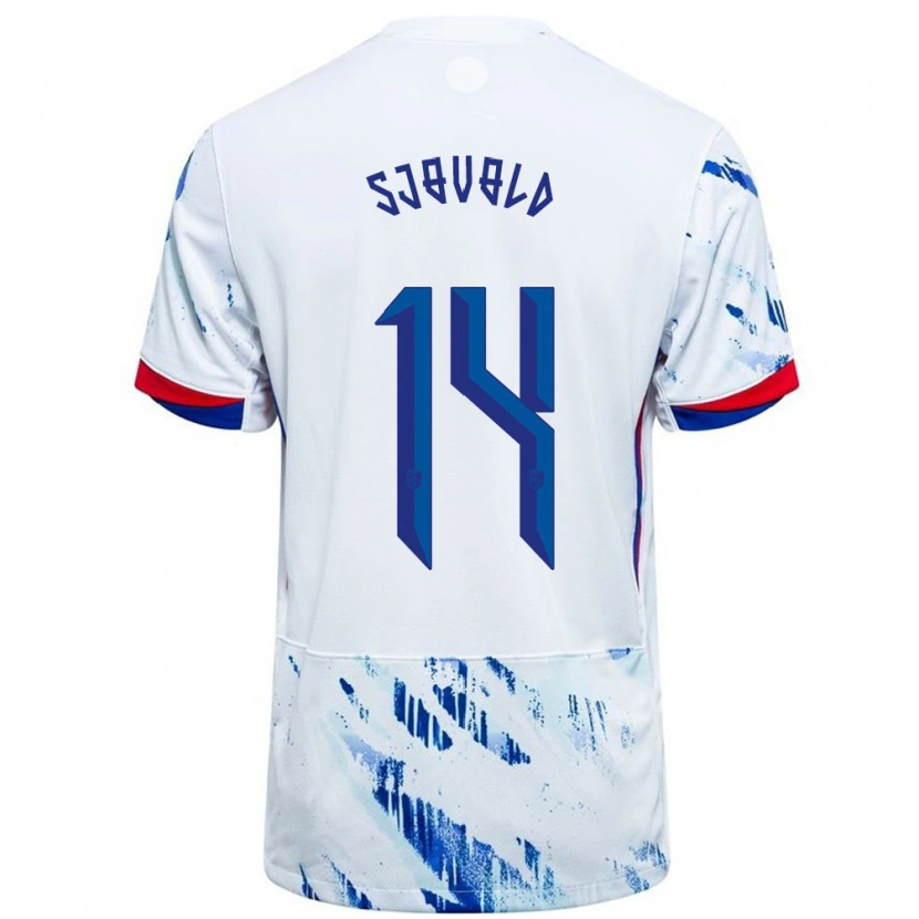 Danxen Hombre Camiseta Noruega Stian Sjøvold #14 Blanco Azul 2ª Equipación 24-26 La Camisa México