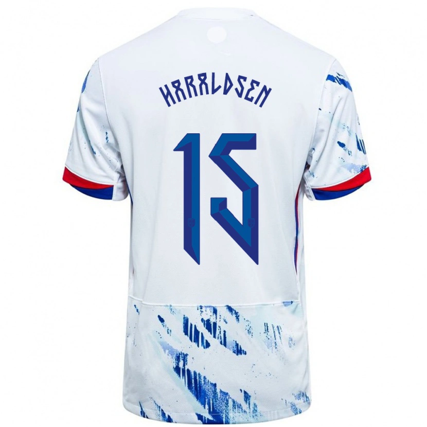 Danxen Hombre Camiseta Noruega Henrik Haraldsen #15 Blanco Azul 2ª Equipación 24-26 La Camisa México