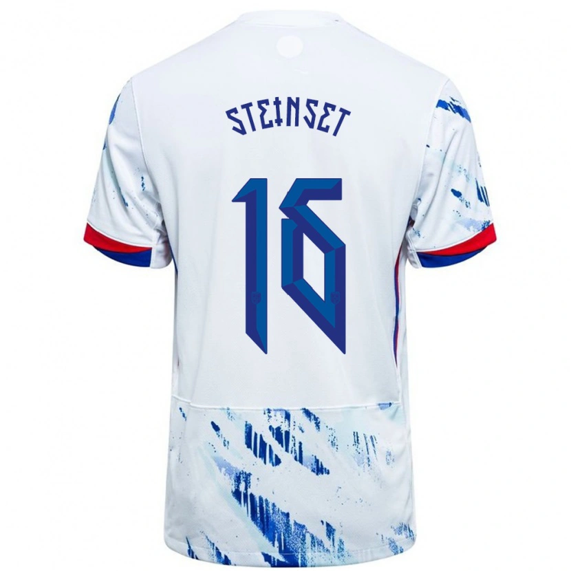 Danxen Hombre Camiseta Noruega Kristoffer Steinset #16 Blanco Azul 2ª Equipación 24-26 La Camisa México