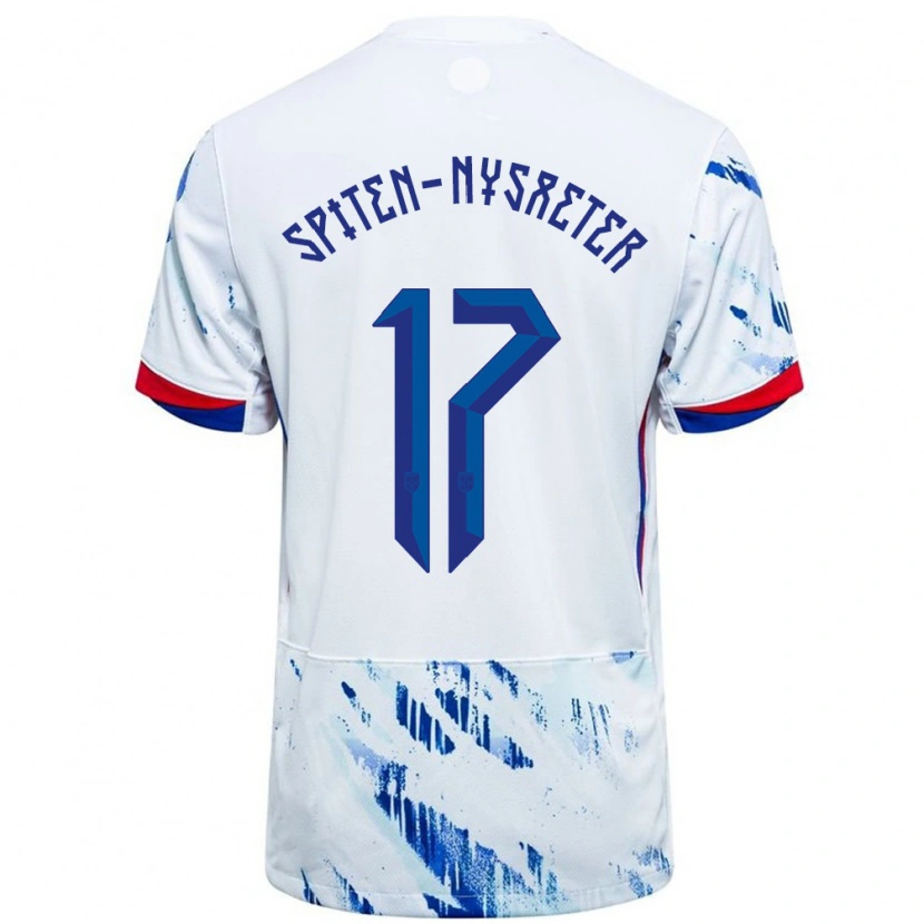 Danxen Hombre Camiseta Noruega Oskar Spiten-Nysæter #17 Blanco Azul 2ª Equipación 24-26 La Camisa México