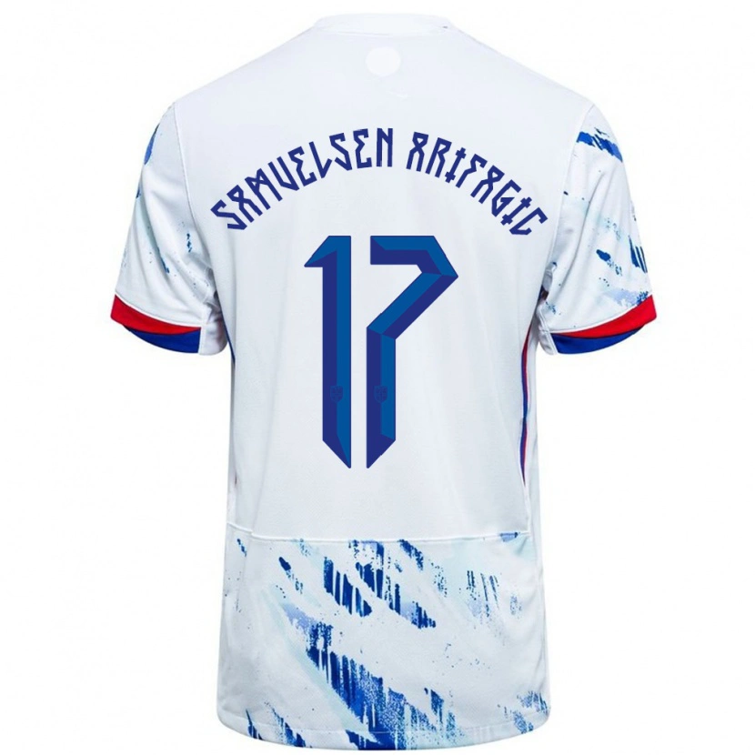 Danxen Hombre Camiseta Noruega Elias Samuelsen Arifagic #17 Blanco Azul 2ª Equipación 24-26 La Camisa México
