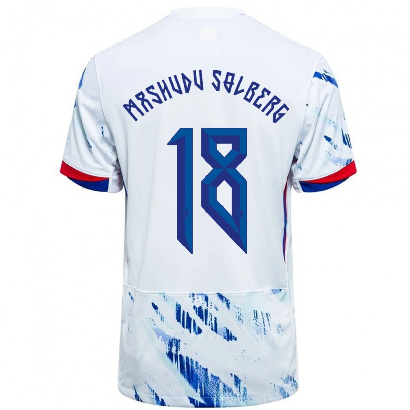 Danxen Hombre Camiseta Noruega Mathias Mashudu Solberg #18 Blanco Azul 2ª Equipación 24-26 La Camisa México