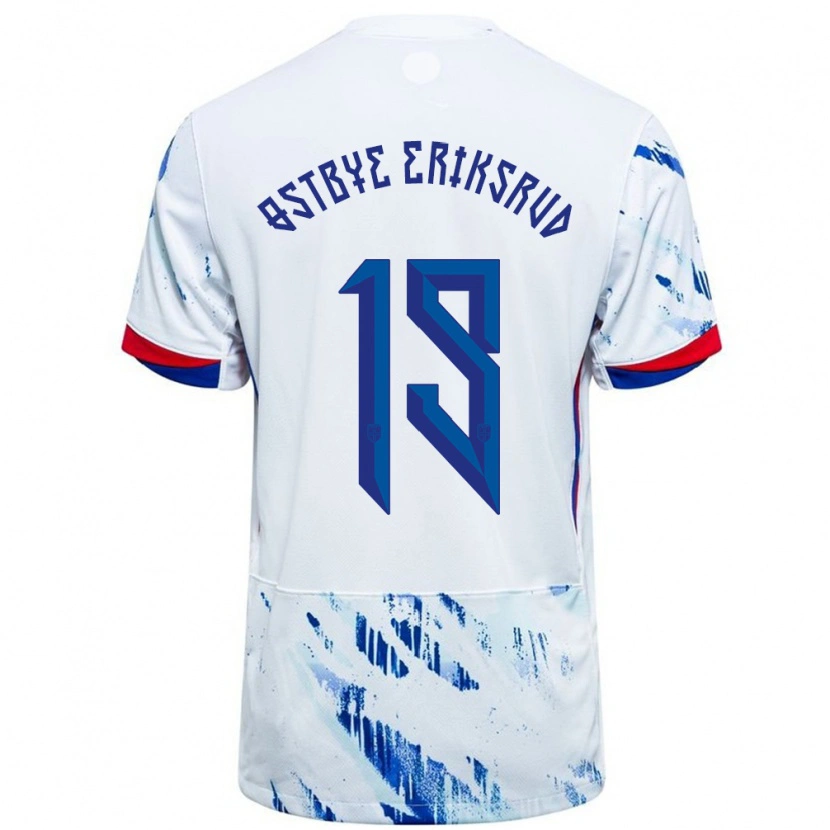 Danxen Hombre Camiseta Noruega Marius Østbye Eriksrud #19 Blanco Azul 2ª Equipación 24-26 La Camisa México