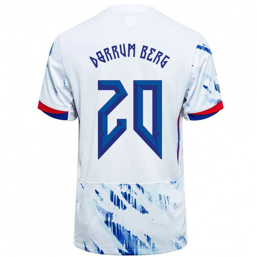 Danxen Hombre Camiseta Noruega Fredrik Dørrum Berg #20 Blanco Azul 2ª Equipación 24-26 La Camisa México