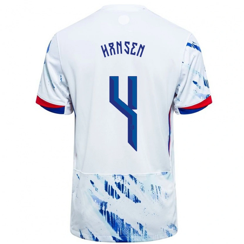 Danxen Hombre Camiseta Noruega Tuva Hansen #4 Blanco Azul 2ª Equipación 24-26 La Camisa México