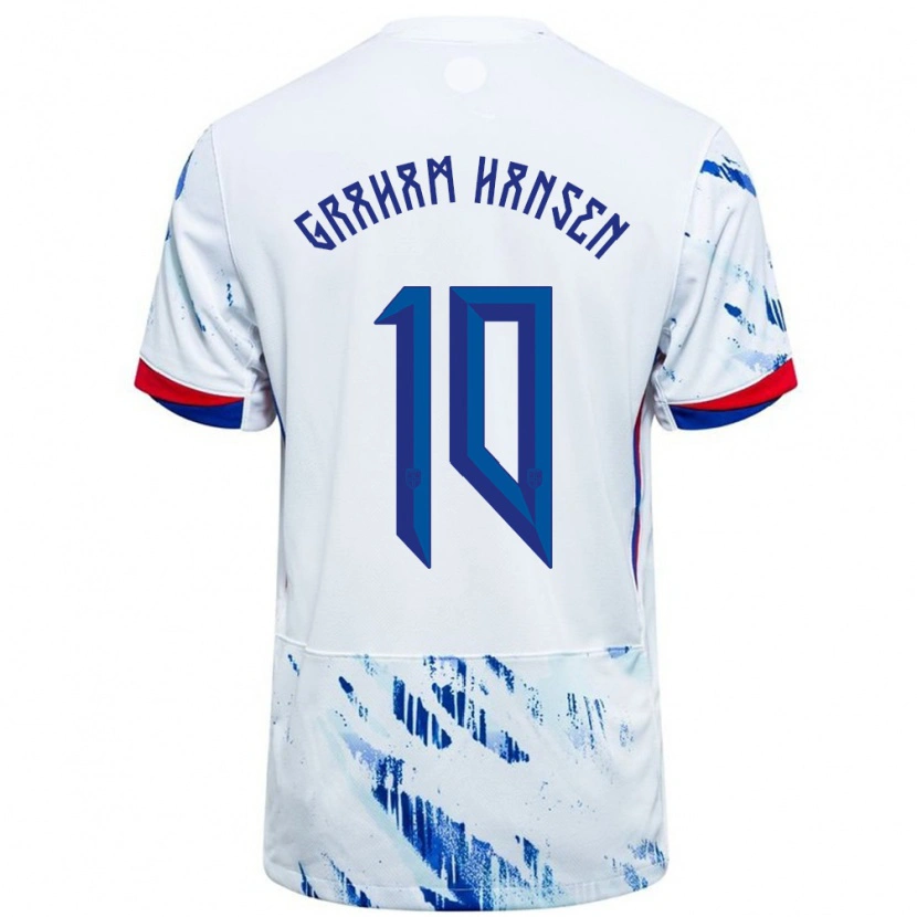 Danxen Hombre Camiseta Noruega Caroline Graham Hansen #10 Blanco Azul 2ª Equipación 24-26 La Camisa México