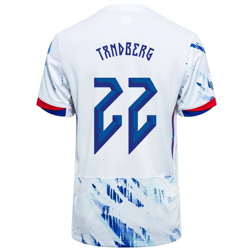 Danxen Hombre Camiseta Noruega Cathinka Tandberg #22 Blanco Azul 2ª Equipación 24-26 La Camisa México