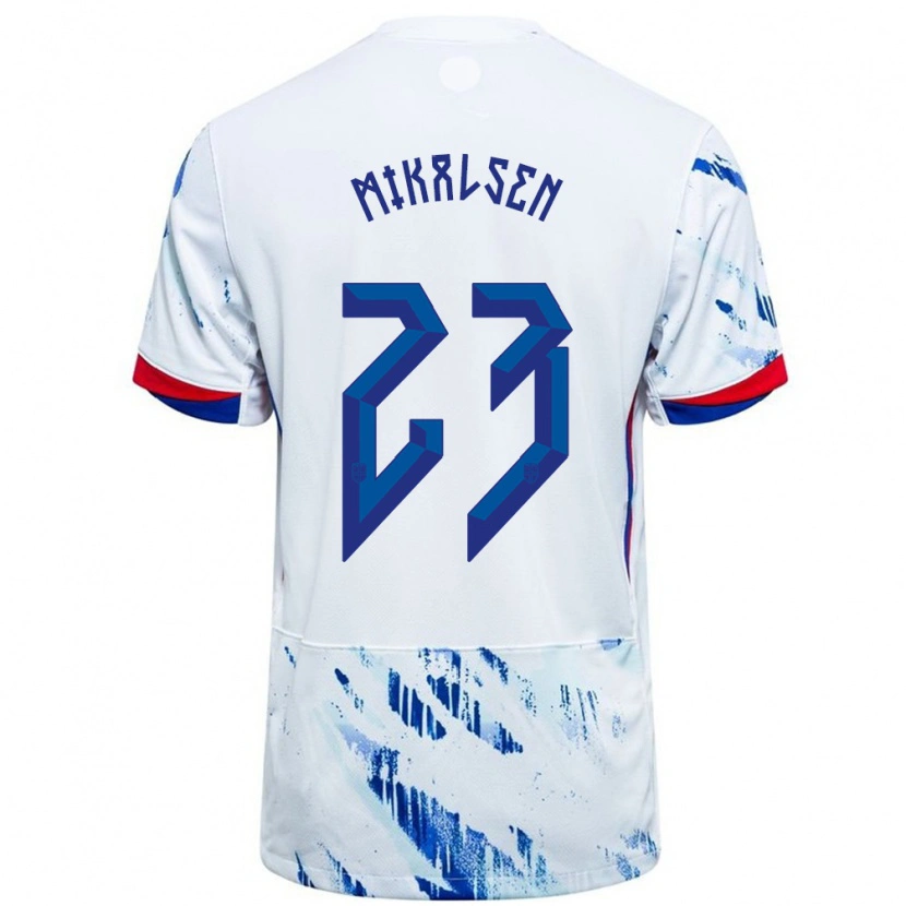 Danxen Hombre Camiseta Noruega Aurora Mikalsen #23 Blanco Azul 2ª Equipación 24-26 La Camisa México