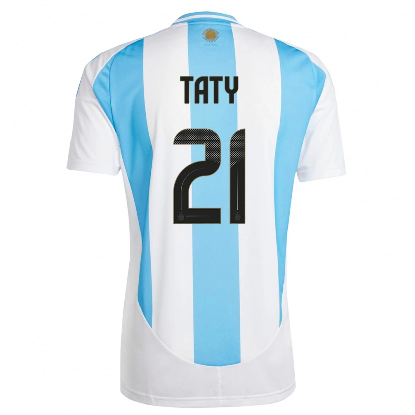 Danxen Mujer Camiseta Argentina Taty Castellanos #21 Blanco Azul 1ª Equipación 24-26 La Camisa México