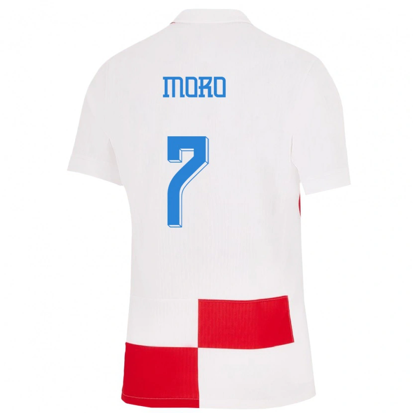 Danxen Mujer Camiseta Croacia Nikola Moro #7 Blanco Rojo 1ª Equipación 24-26 La Camisa México