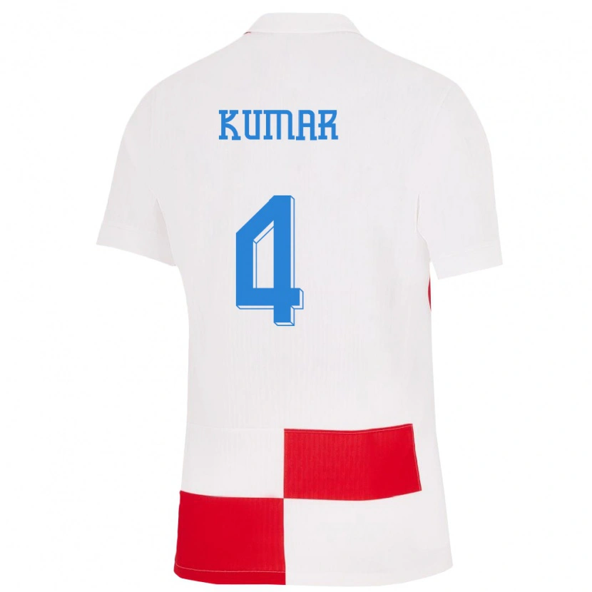 Danxen Mujer Camiseta Croacia Raul Kumar #4 Blanco Rojo 1ª Equipación 24-26 La Camisa México