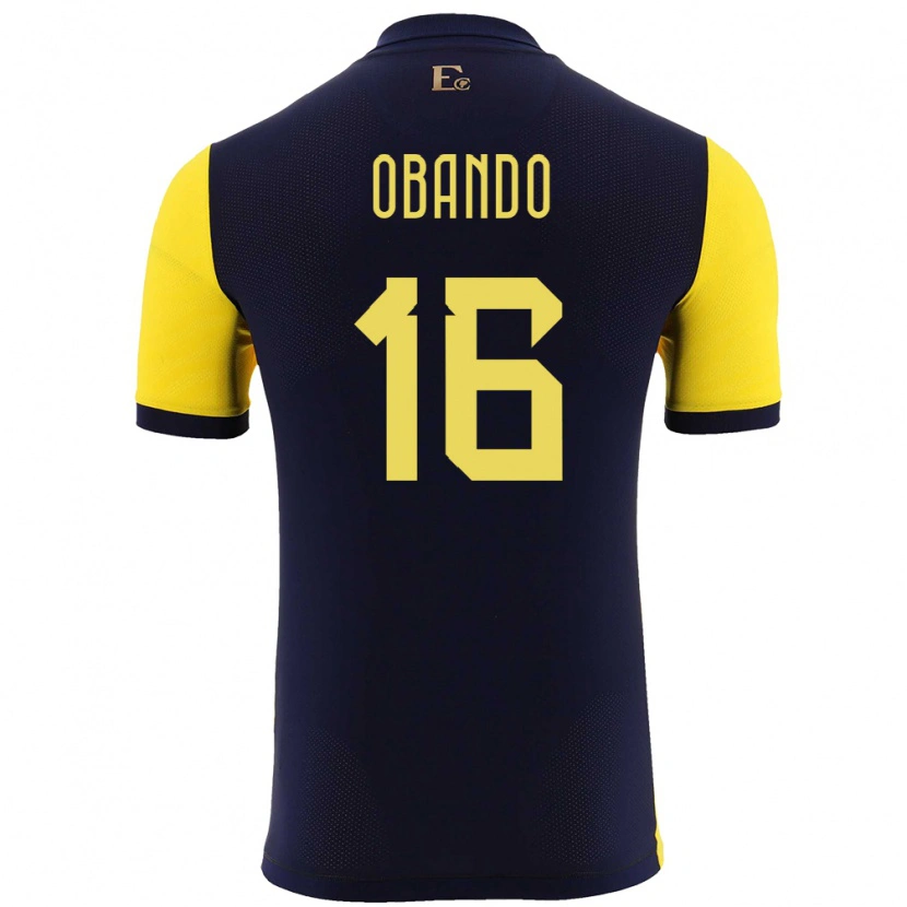 Danxen Mujer Camiseta Ecuador Allen Obando #16 Amarillo 1ª Equipación 24-26 La Camisa México
