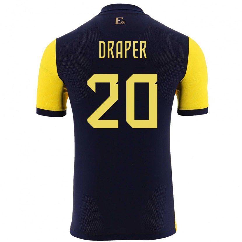 Danxen Mujer Camiseta Ecuador Andrew Draper #20 Amarillo 1ª Equipación 24-26 La Camisa México