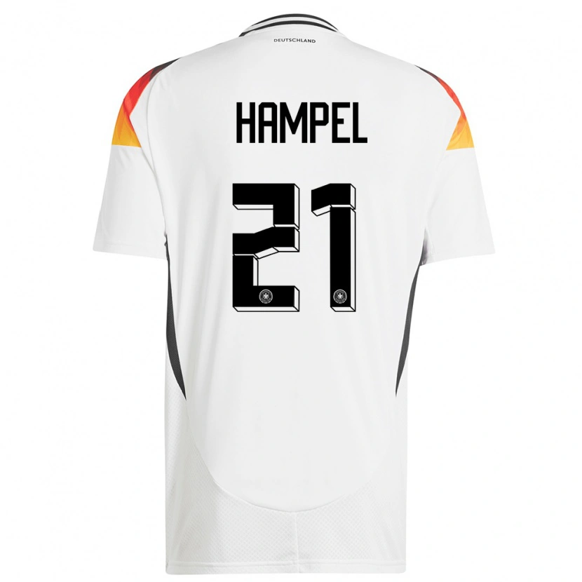 Danxen Mujer Camiseta Alemania Luca Hampel #21 Blanco 1ª Equipación 24-26 La Camisa México