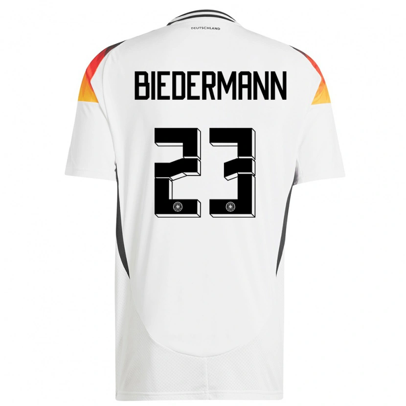 Danxen Mujer Camiseta Alemania Nico Biedermann #23 Blanco 1ª Equipación 24-26 La Camisa México