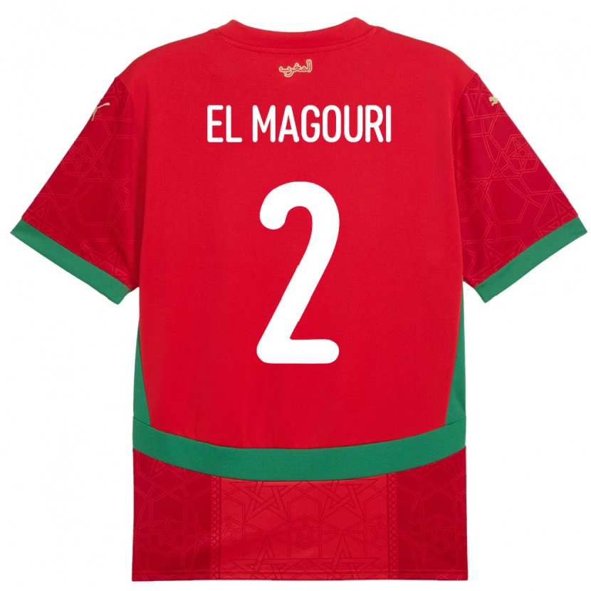Danxen Mujer Camiseta Marruecos Anas El Magouri #2 Rojo 1ª Equipación 24-26 La Camisa México