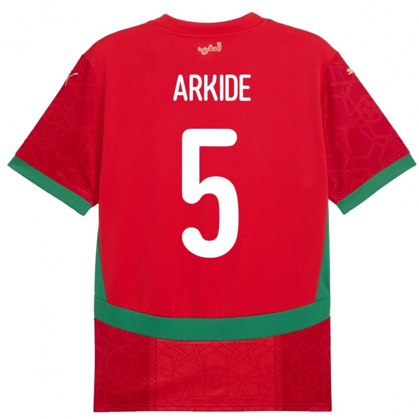 Danxen Mujer Camiseta Marruecos Abderahmane Arkide #5 Rojo 1ª Equipación 24-26 La Camisa México