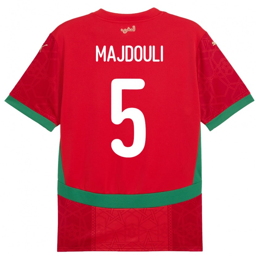 Danxen Mujer Camiseta Marruecos Wael Majdouli #5 Rojo 1ª Equipación 24-26 La Camisa México