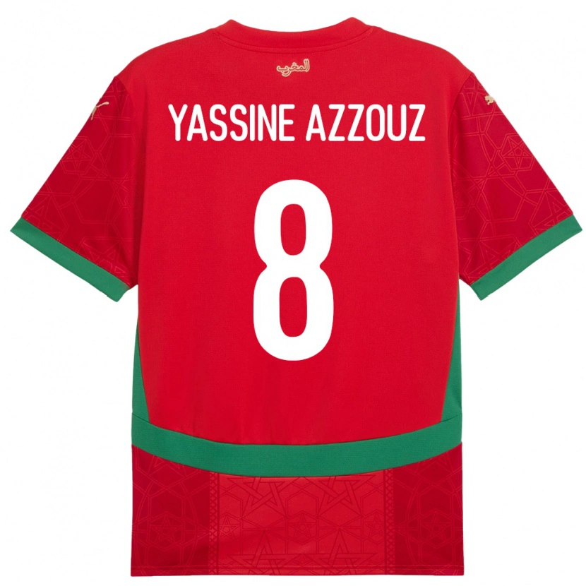 Danxen Mujer Camiseta Marruecos Mohamed Yassine Azzouz #8 Rojo 1ª Equipación 24-26 La Camisa México