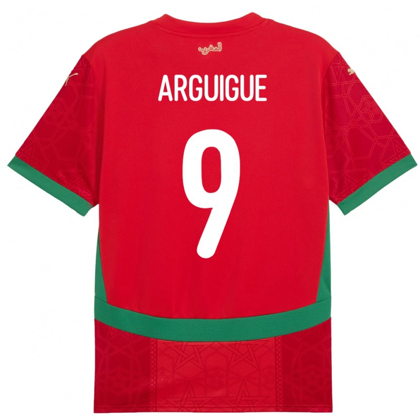 Danxen Mujer Camiseta Marruecos Ayman Arguigue #9 Rojo 1ª Equipación 24-26 La Camisa México
