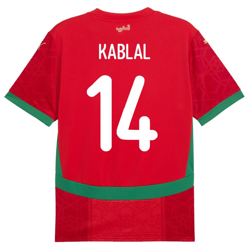 Danxen Mujer Camiseta Marruecos Yahya Kablal #14 Rojo 1ª Equipación 24-26 La Camisa México