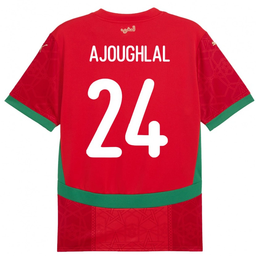 Danxen Mujer Camiseta Marruecos Zakaria Ajoughlal #24 Rojo 1ª Equipación 24-26 La Camisa México