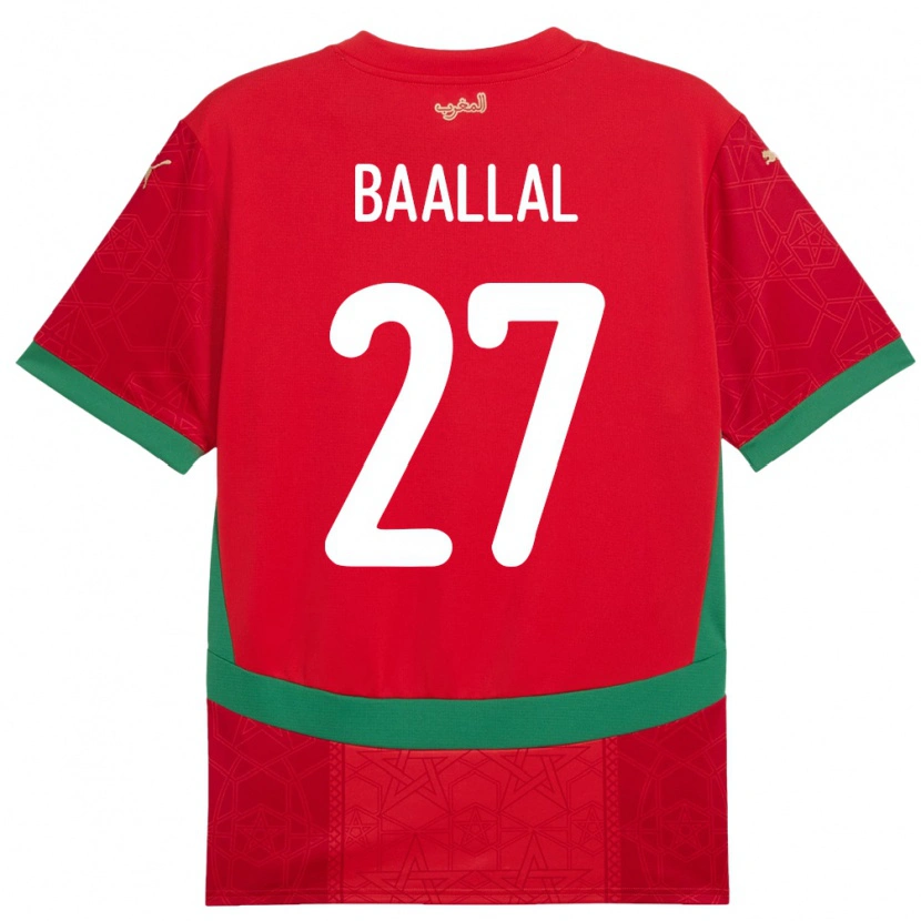 Danxen Mujer Camiseta Marruecos Adam Baallal #27 Rojo 1ª Equipación 24-26 La Camisa México