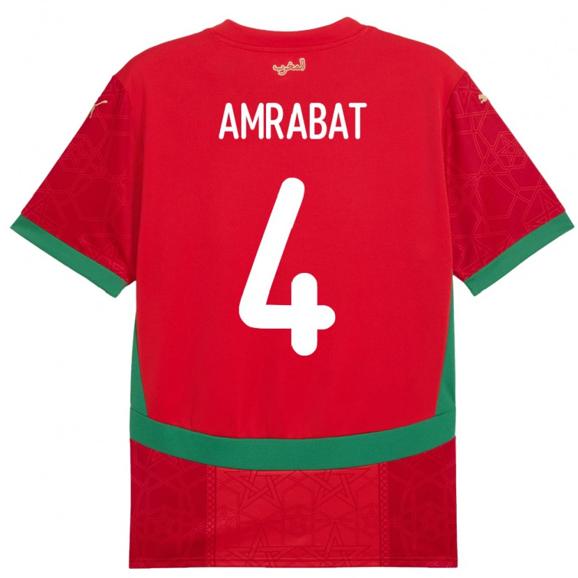 Danxen Mujer Camiseta Marruecos Soufiane Amrabat #4 Rojo 1ª Equipación 24-26 La Camisa México