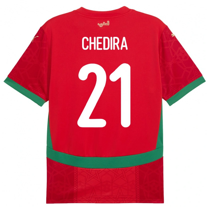 Danxen Mujer Camiseta Marruecos Walid Chedira #21 Rojo 1ª Equipación 24-26 La Camisa México