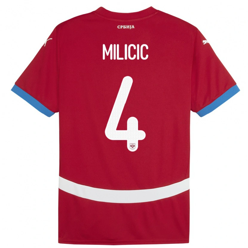 Danxen Mujer Camiseta Serbia Nikola Milicic #4 Rojo 1ª Equipación 24-26 La Camisa México