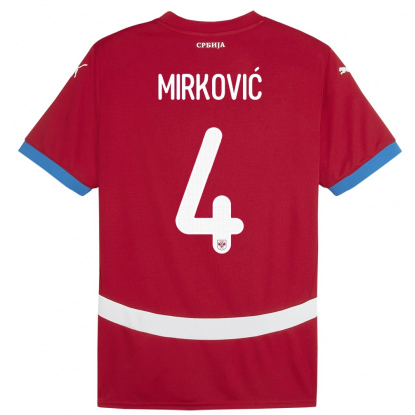 Danxen Mujer Camiseta Serbia Nemanja Mirković #4 Rojo 1ª Equipación 24-26 La Camisa México