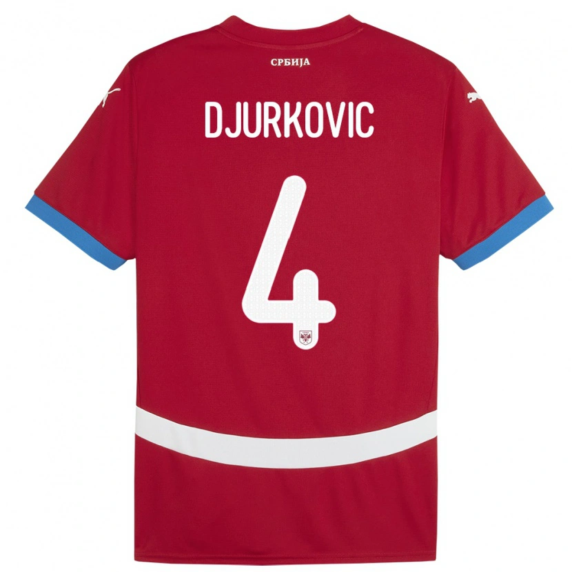 Danxen Mujer Camiseta Serbia Jagos Djurkovic #4 Rojo 1ª Equipación 24-26 La Camisa México