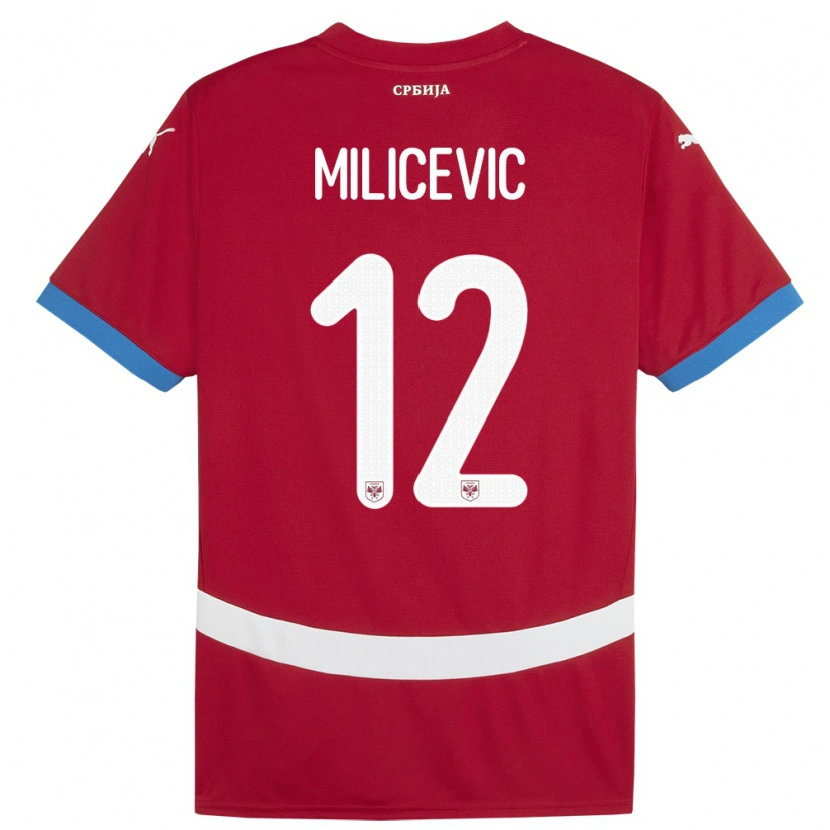 Danxen Mujer Camiseta Serbia Marko Milicevic #12 Rojo 1ª Equipación 24-26 La Camisa México