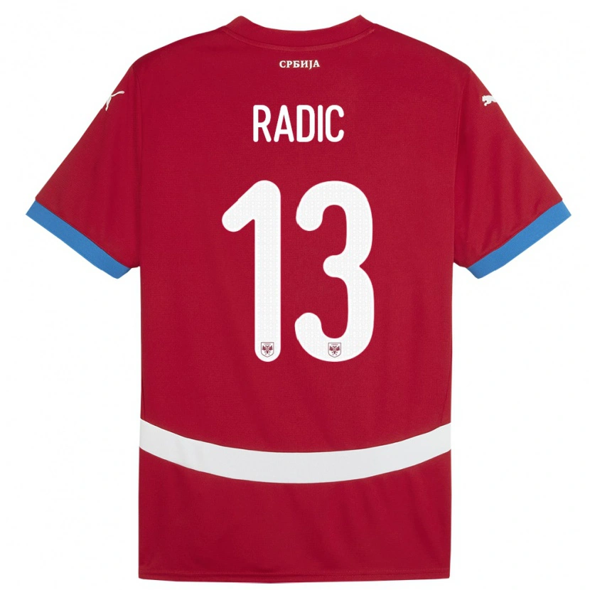 Danxen Mujer Camiseta Serbia Mihailo Radic #13 Rojo 1ª Equipación 24-26 La Camisa México