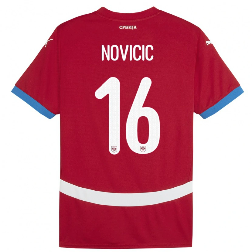 Danxen Mujer Camiseta Serbia Vasilije Novicic #16 Rojo 1ª Equipación 24-26 La Camisa México