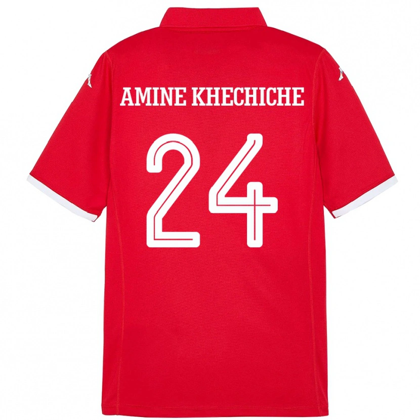 Danxen Mujer Camiseta Túnez Mohamed Amine Khechiche #24 Rojo 1ª Equipación 24-26 La Camisa México