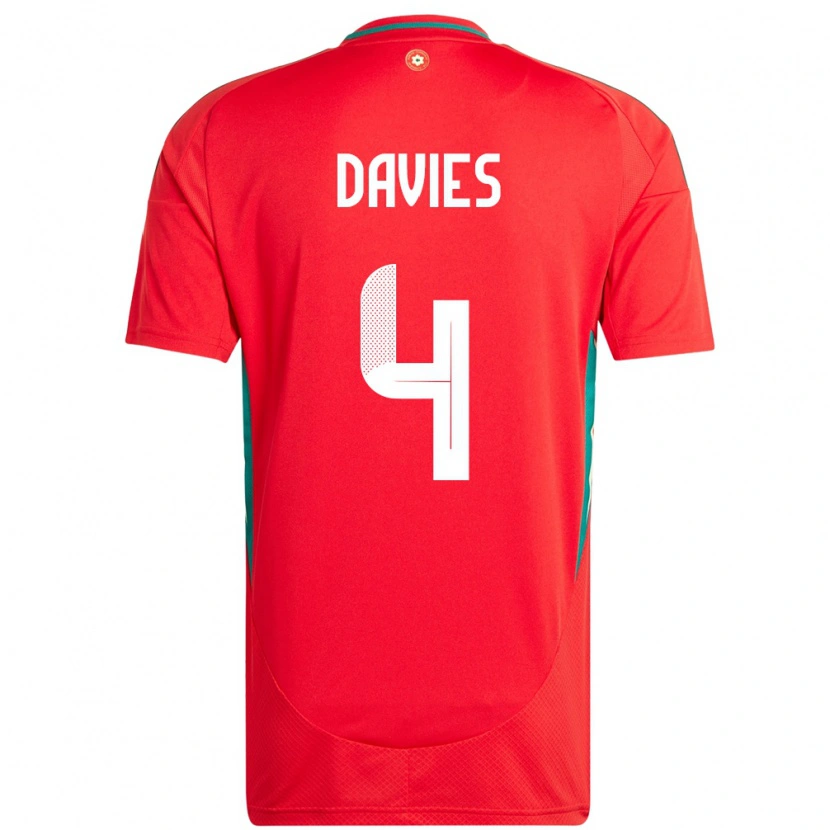Danxen Mujer Camiseta Gales Ben Davies #4 Rojo 1ª Equipación 24-26 La Camisa México