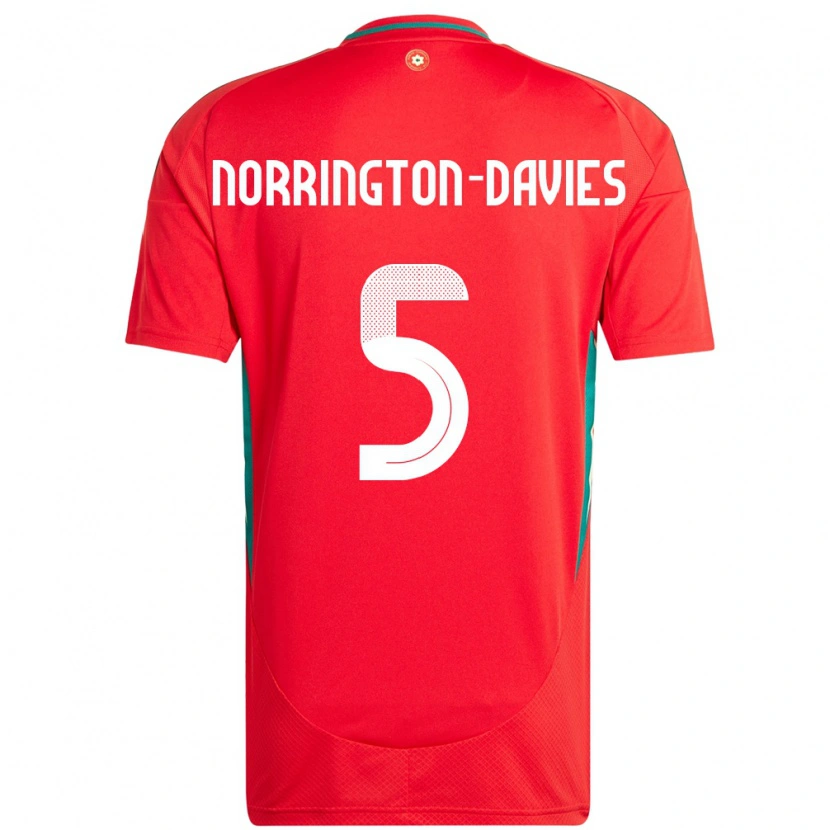 Danxen Mujer Camiseta Gales Rhys Norrington-Davies #5 Rojo 1ª Equipación 24-26 La Camisa México