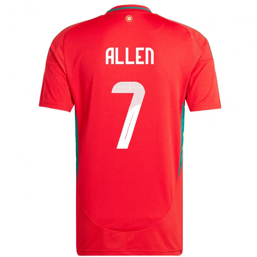 Danxen Mujer Camiseta Gales Joe Allen #7 Rojo 1ª Equipación 24-26 La Camisa México