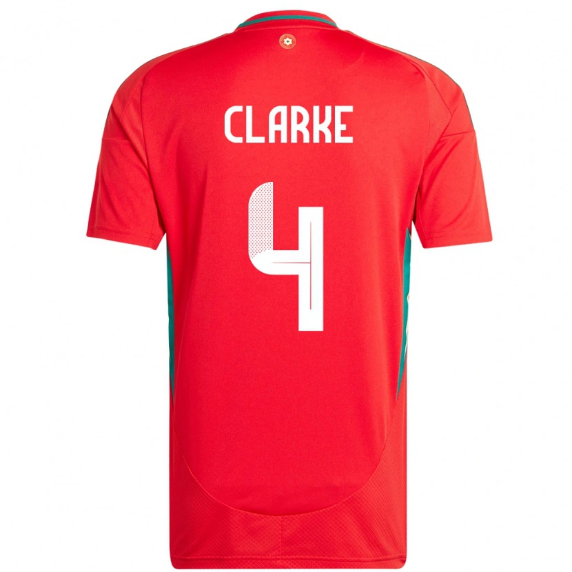 Danxen Mujer Camiseta Gales Brayden Clarke #4 Rojo 1ª Equipación 24-26 La Camisa México