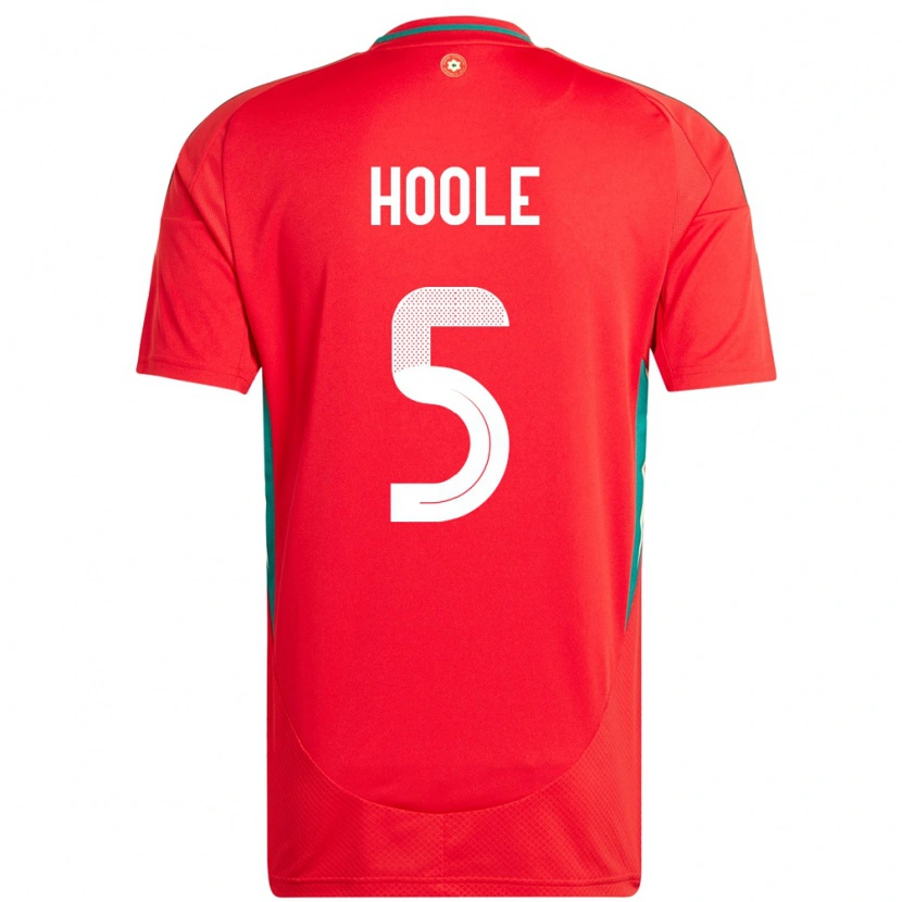 Danxen Mujer Camiseta Gales Luca Hoole #5 Rojo 1ª Equipación 24-26 La Camisa México