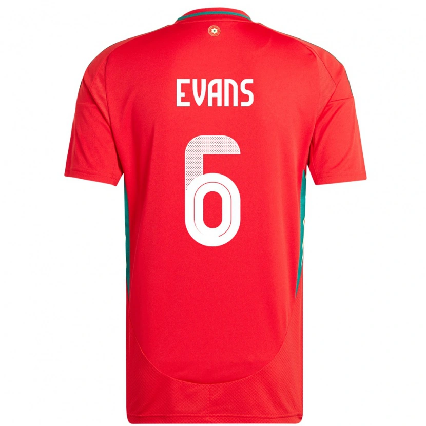 Danxen Mujer Camiseta Gales Louis Evans #6 Rojo 1ª Equipación 24-26 La Camisa México
