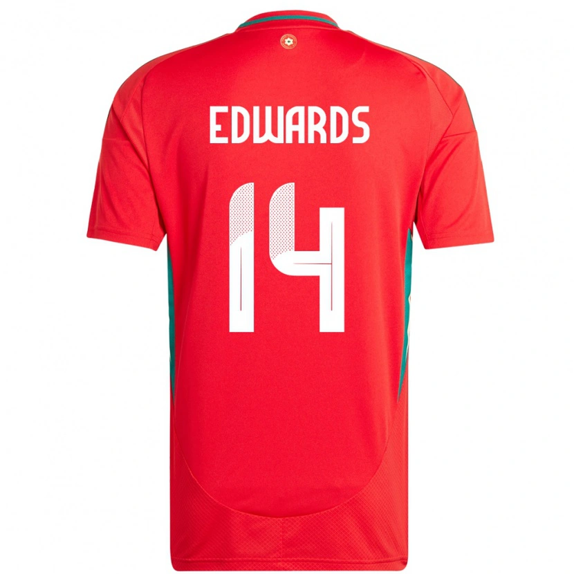 Danxen Mujer Camiseta Gales Noah Edwards #14 Rojo 1ª Equipación 24-26 La Camisa México