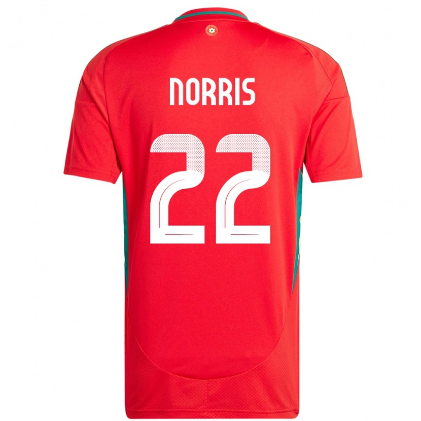 Danxen Mujer Camiseta Gales Jacob Norris #22 Rojo 1ª Equipación 24-26 La Camisa México