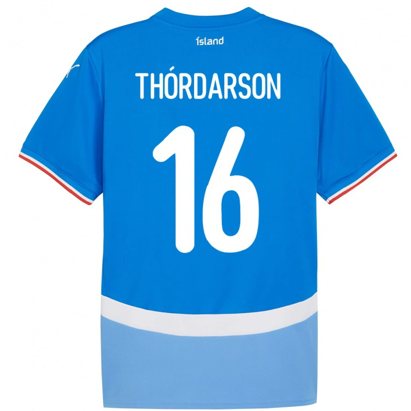 Danxen Mujer Camiseta Islandia Gísli Thórdarson #16 Azul 1ª Equipación 24-26 La Camisa México