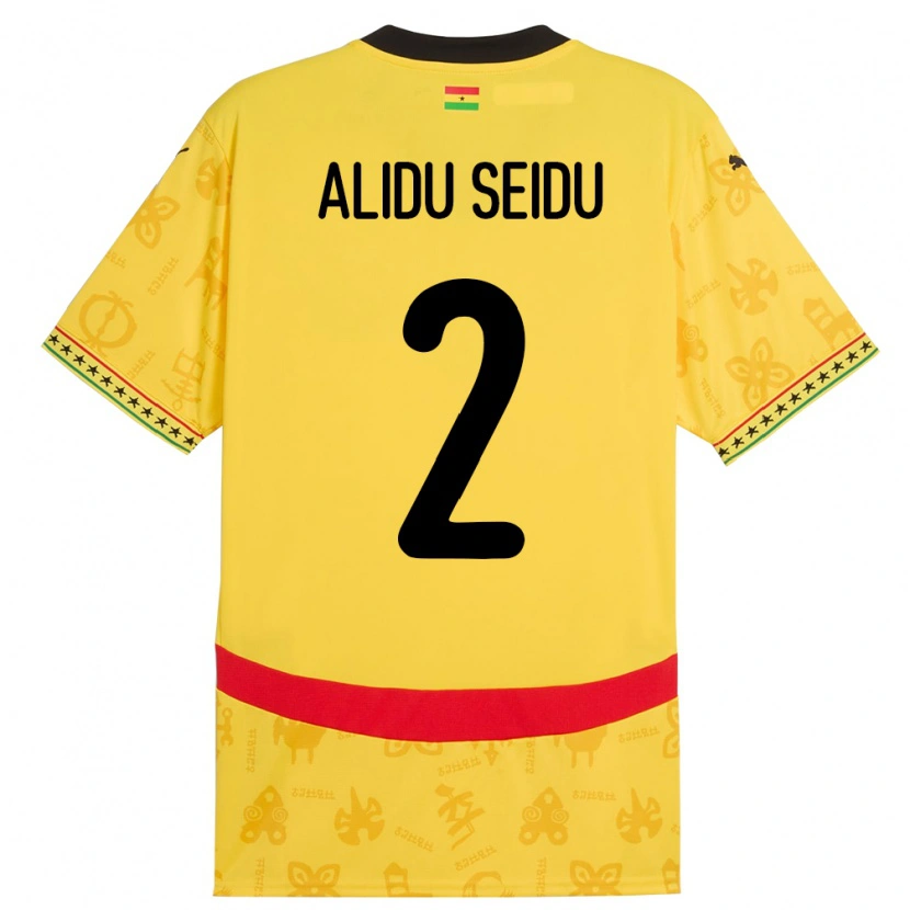Danxen Mujer Camiseta Ghana Alidu Seidu #2 Amarillo 2ª Equipación 24-26 La Camisa México
