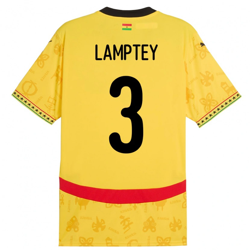 Danxen Mujer Camiseta Ghana Tariq Lamptey #3 Amarillo 2ª Equipación 24-26 La Camisa México