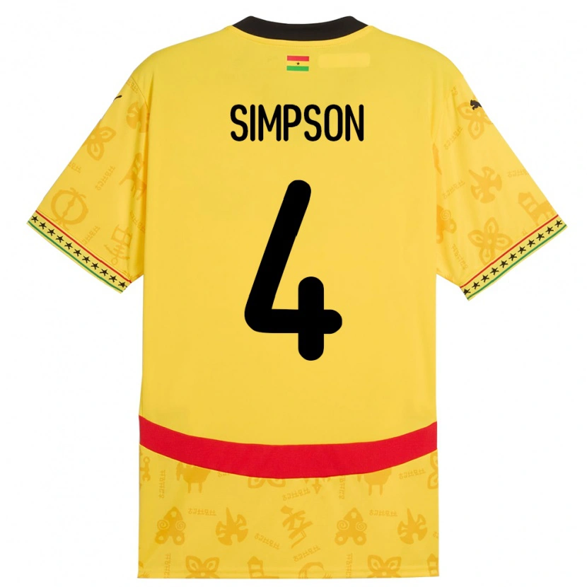 Danxen Mujer Camiseta Ghana Razak Simpson #4 Amarillo 2ª Equipación 24-26 La Camisa México