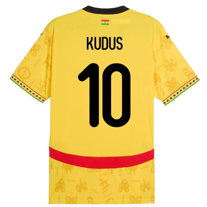 Danxen Mujer Camiseta Ghana Mohammed Kudus #10 Amarillo 2ª Equipación 24-26 La Camisa México